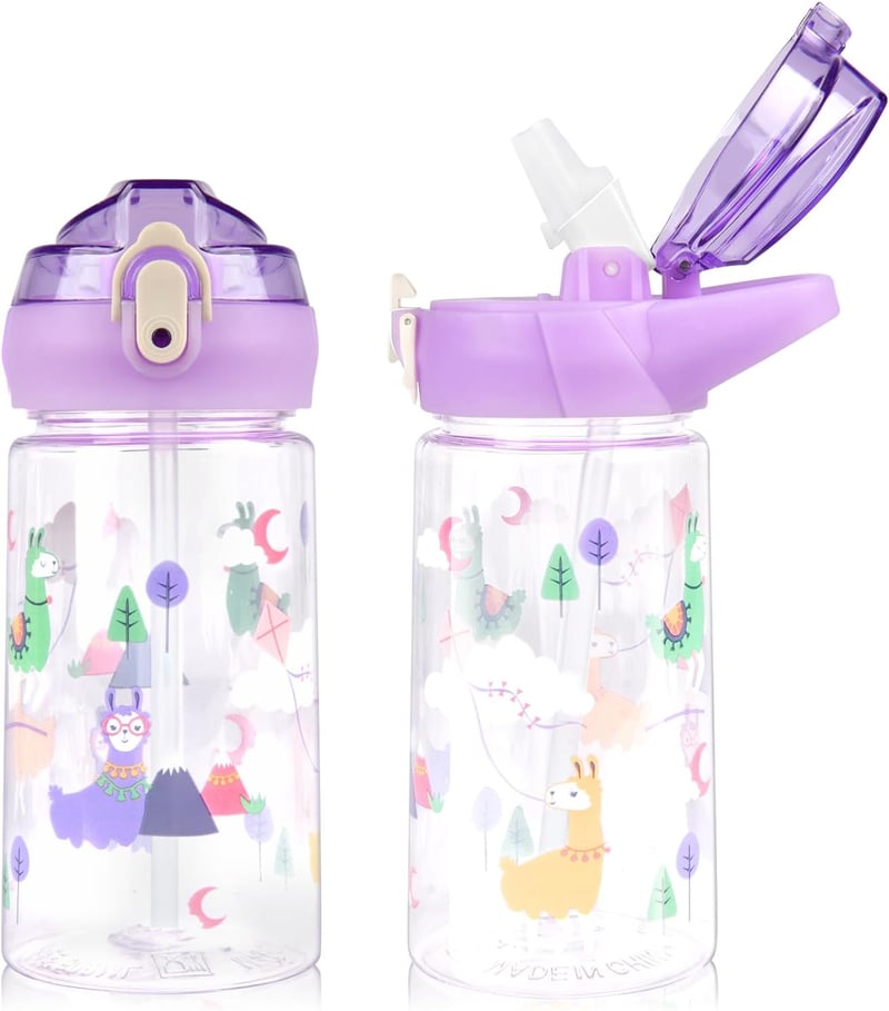 flintronic Sticlă de apă pentru copii 500ml cu pai, sticlă sport fără BPA pentru fete și băieți, mov