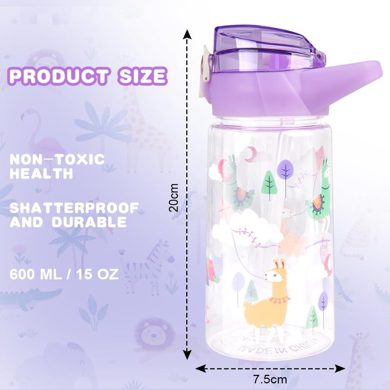 flintronic Sticlă de apă pentru copii 500ml cu pai, sticlă sport fără BPA pentru fete și băieți, mov