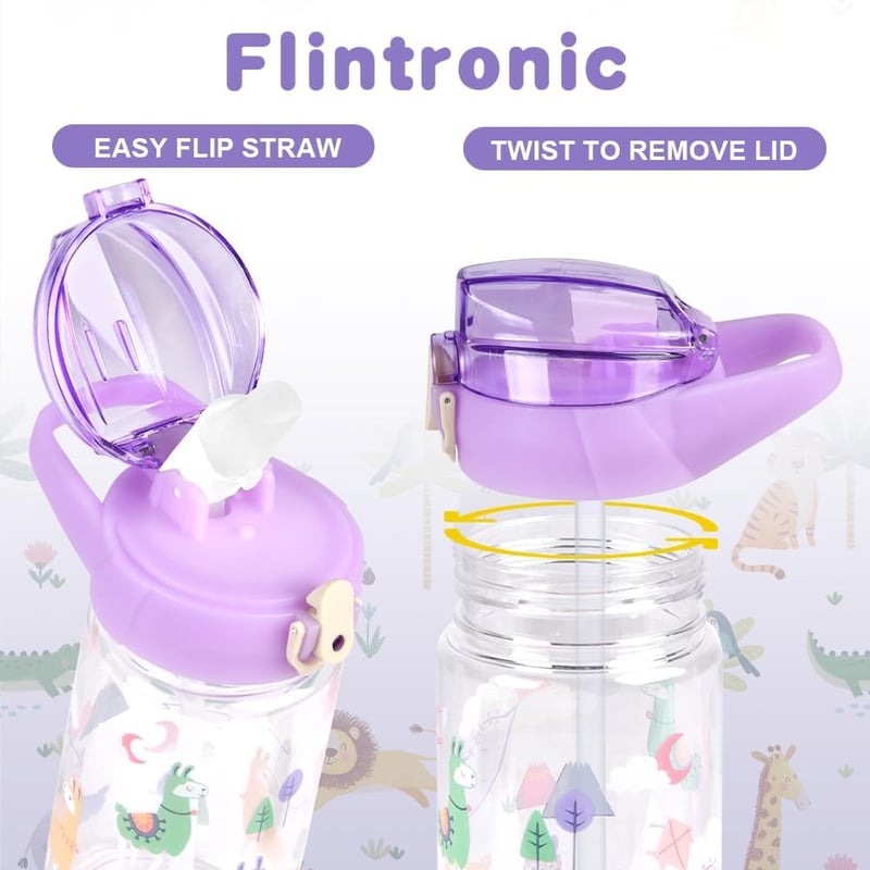 flintronic Sticlă de apă pentru copii 500ml cu pai, sticlă sport fără BPA pentru fete și băieți, mov