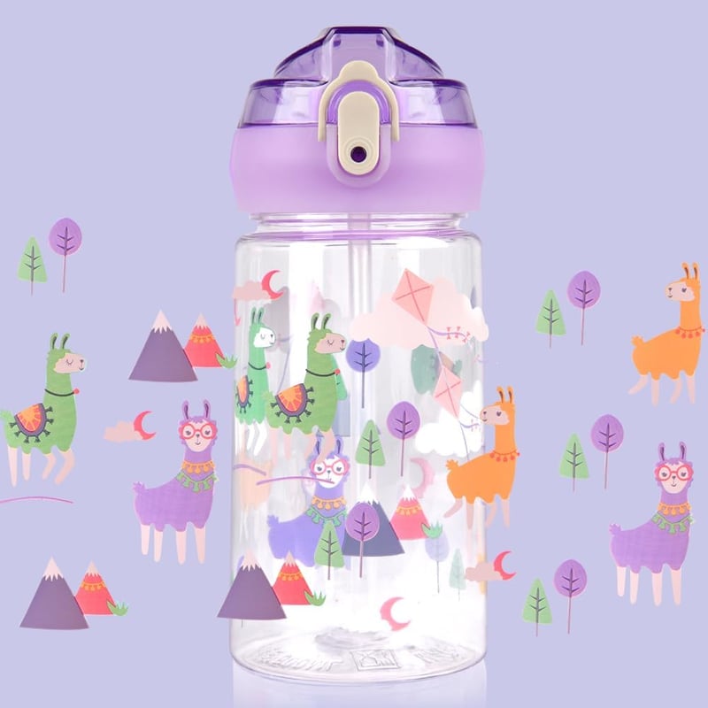 flintronic Sticlă de apă pentru copii 500ml cu pai, sticlă sport fără BPA pentru fete și băieți, mov