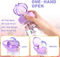flintronic Sticlă de apă pentru copii 500ml cu pai, sticlă sport fără BPA pentru fete și băieți, mov 3