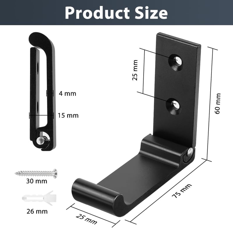 flintronic 6 db Fekete Fali Akasztó - Összecsukható Alumínium Falihorog 15 kg Teherbírással, Kabátokhoz, Törölközőkhöz, Táskákhoz, 7,5 cm