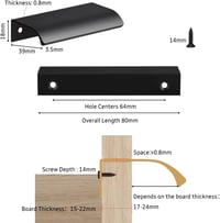 flintronic 6 db rejtett bútorajtó fogantyú, modern konyhai szekrény fogantyú, alumínium, fekete, 8 cm - 80mm (64mm Lochabstand), Black 2