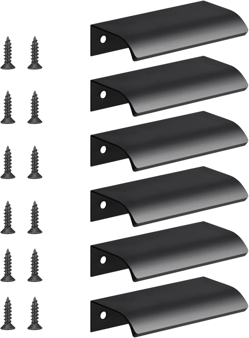 flintronic 6 db rejtett bútorajtó fogantyú, modern konyhai szekrény fogantyú, alumínium, fekete, 8 cm - 80mm (64mm Lochabstand), Black