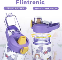 flintronic 600 ml Gyerek Ivópalack Szívószállal, BPA-Mentes Sportpalack Lányoknak és Fiúknak, Lila 4