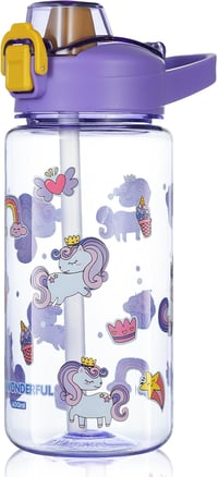 flintronic 600 ml Gyerek Ivópalack Szívószállal, BPA-Mentes Sportpalack Lányoknak és Fiúknak, Lila 1