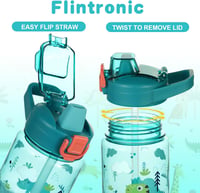 flintronic 600 ml Gyerek Ivópalack Szívószállal, BPA-Mentes Sportpalack Szivárgásmentes Fedéllel Kék 4