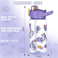 flintronic 600 ml Gyerek Ivópalack Szívószállal, BPA-Mentes Sportpalack Lányoknak és Fiúknak, Lila 2