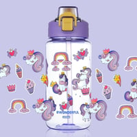 flintronic 600 ml Gyerek Ivópalack Szívószállal, BPA-Mentes Sportpalack Lányoknak és Fiúknak, Lila 7