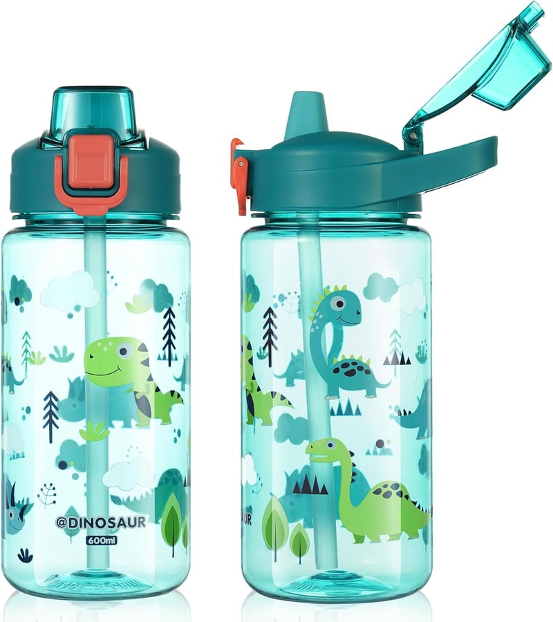 flintronic 600 ml Gyerek Ivópalack Szívószállal, BPA-Mentes Sportpalack Szivárgásmentes Fedéllel Kék