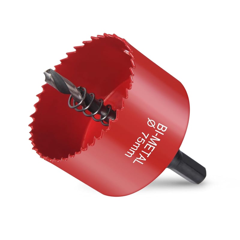 flintronic 75 mm Bi-metal koronafúró készlet 1/4 menetes fúróval és központozó rugóval alumíniumhoz fához PVC műanyaghoz hexkulccsal