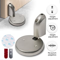 Flintronic Ajtóütköző Padlóra, Öntapadós Nehéz Ajtótartó, Magasság Állítható Cink Ötvözet Ezüst, Fúrás Nélkül 2