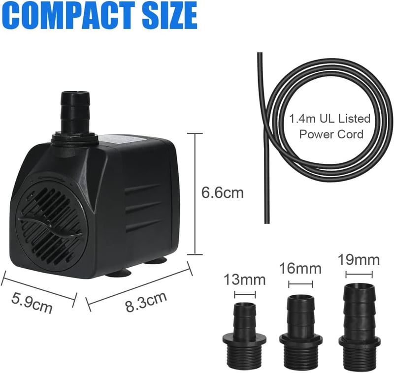 flintronic Akvárium és kerti tó búvárszivattyú 25 W 1500 l/h szökőkút szivattyú 3 fúvókával 13/16/19 mm, 1,4 m kábel, halk működés
