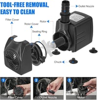 flintronic Akvárium és kerti tó búvárszivattyú 25 W 1500 l/h szökőkút szivattyú 3 fúvókával 13/16/19 mm, 1,4 m kábel, halk működés 6