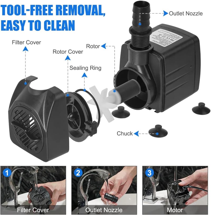 flintronic Akvárium és kerti tó búvárszivattyú 25 W 1500 l/h szökőkút szivattyú 3 fúvókával 13/16/19 mm, 1,4 m kábel, halk működés