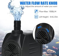 flintronic Akvárium és kerti tó búvárszivattyú 25 W 1500 l/h szökőkút szivattyú 3 fúvókával 13/16/19 mm, 1,4 m kábel, halk működés 2