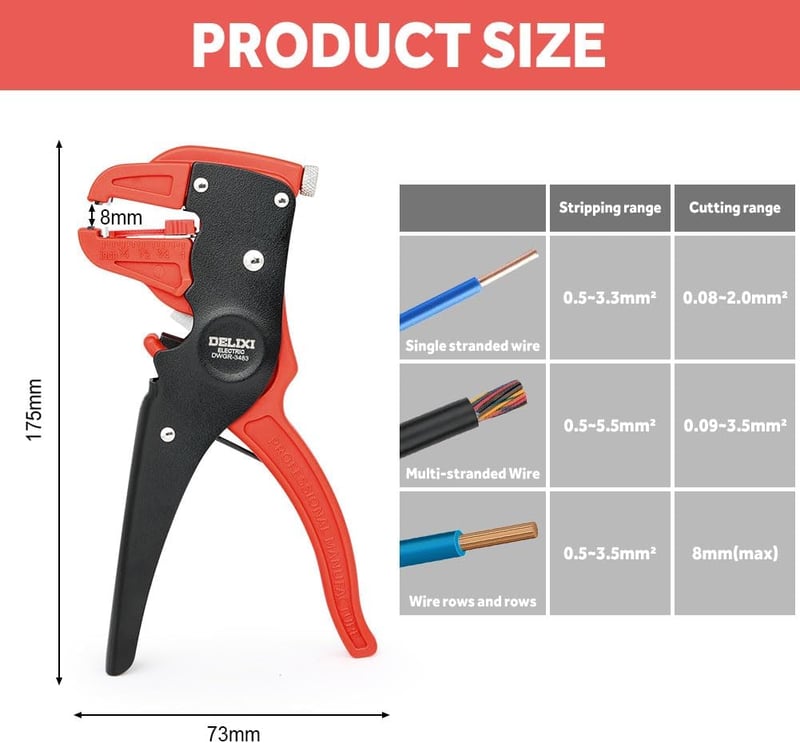 flintronic Automatikus Vezetékcsupaszító 2in1 Kábelvágó 14-24AWG Piros - Style Rouge