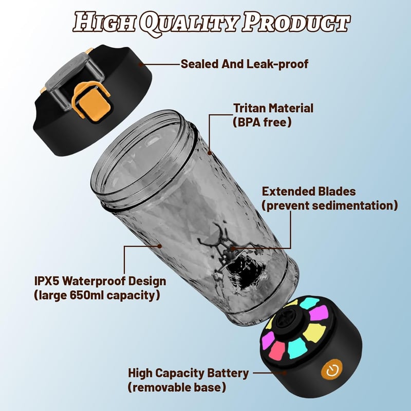 flintronic Elektromos Protein Shaker 650ml USB-C Töltéssel BPA-Mentes