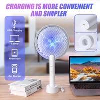 Flintronic elektromos szúnyogirtó teniszütő, 3000V, USB töltőállomással, LED fénnyel, rovarok, legyek, darazsak ellen, beltéri-kültéri haszn - #2 USB Charging Station (White) 4