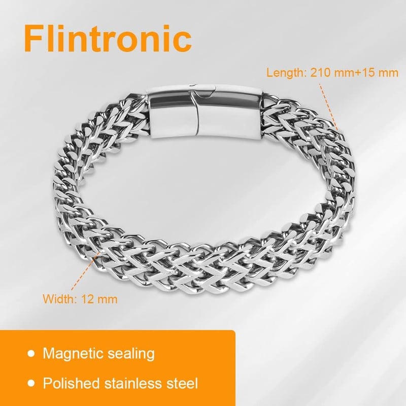 flintronic Férfi Rozsdamentes Acél Karkötő, Kubai Lánc, 10mm Széles, 21cm