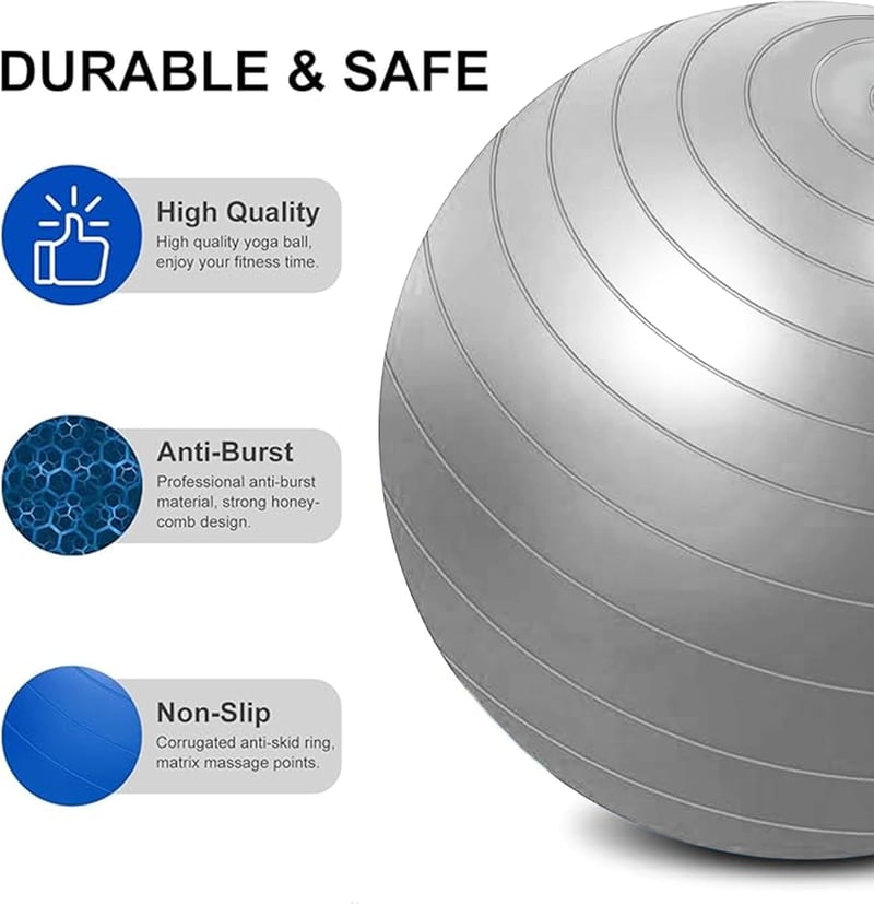flintronic Gimnasztikai Labda 55/65 cm Pumpával, Robusztus Yoga Pilates Fitnesz Labda - 55 cm, Grey
