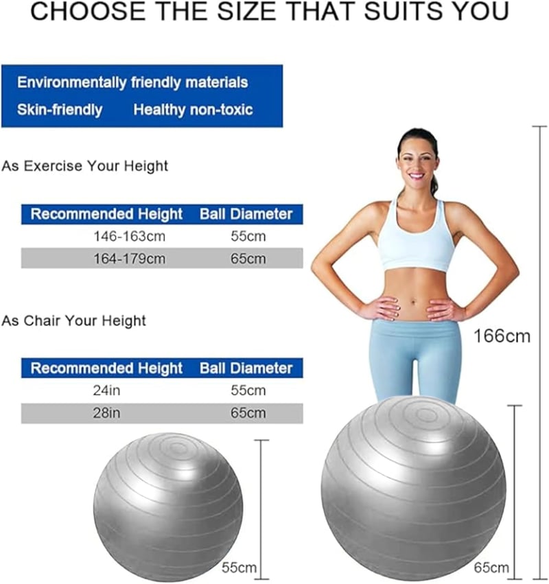 flintronic Gimnasztikai Labda 55/65 cm Pumpával, Robusztus Yoga Pilates Fitnesz Labda - 55 cm, Grey