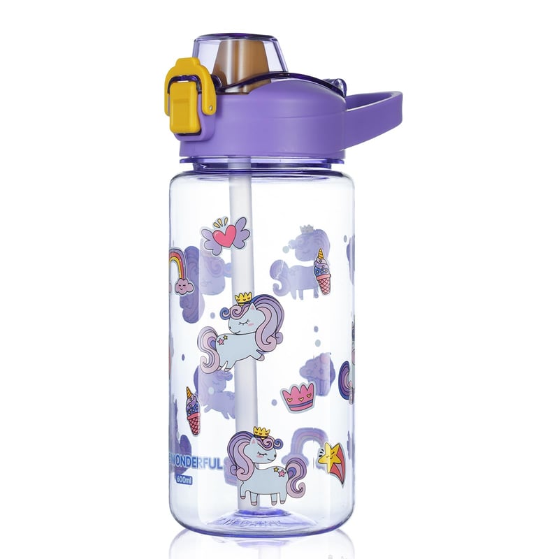 flintronic dječja boca za piće sa slamkom, bez BPA, nepropusna - ljubičasta - 600 ml
