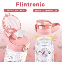 flintronic Gyermek Kulacs 500ml - BPA-mentes Szívószálas Ivópalack Szivárgásmentes Fedéllel, Rózsaszín Sportpalack Iskolába, Kiránduláshoz 4