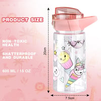 flintronic Gyermek Kulacs 500ml - BPA-mentes Szívószálas Ivópalack Szivárgásmentes Fedéllel, Rózsaszín Sportpalack Iskolába, Kiránduláshoz 2