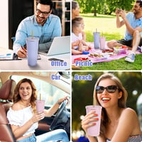 flintronic Hőszigetelt Termobögre 750ml - Dupla Falú Rozsdamentes Acél Kulacs Szívószállal, Szivárgásmentes Ivópohár Kávéhoz, Teához, Hideg- 7