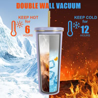 flintronic Hőszigetelt Termobögre 750ml - Dupla Falú Rozsdamentes Acél Kulacs Szívószállal, Szivárgásmentes Ivópohár Kávéhoz, Teához, Hideg- 4