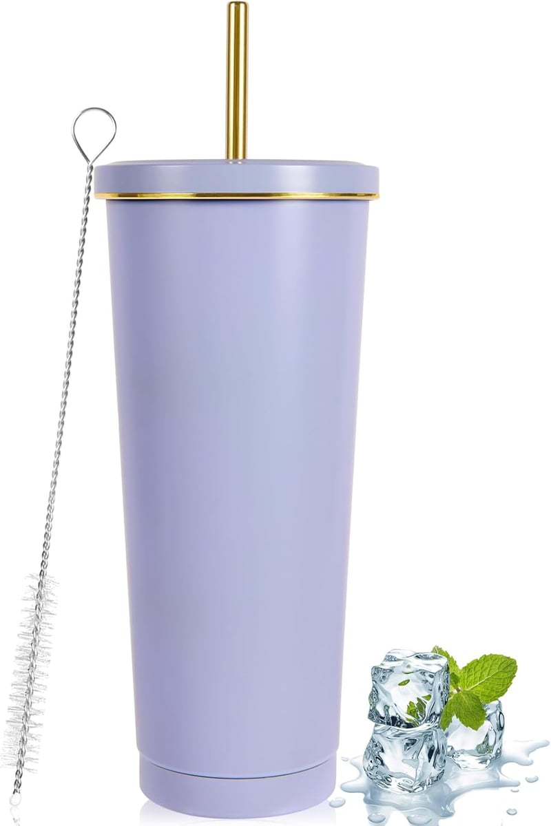 flintronic Hőszigetelt Termobögre 750ml - Dupla Falú Rozsdamentes Acél Kulacs Szívószállal, Szivárgásmentes Ivópohár Kávéhoz, Teához, Hideg-