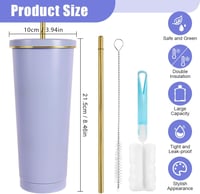 flintronic Hőszigetelt Termobögre 750ml - Dupla Falú Rozsdamentes Acél Kulacs Szívószállal, Szivárgásmentes Ivópohár Kávéhoz, Teához, Hideg- 2