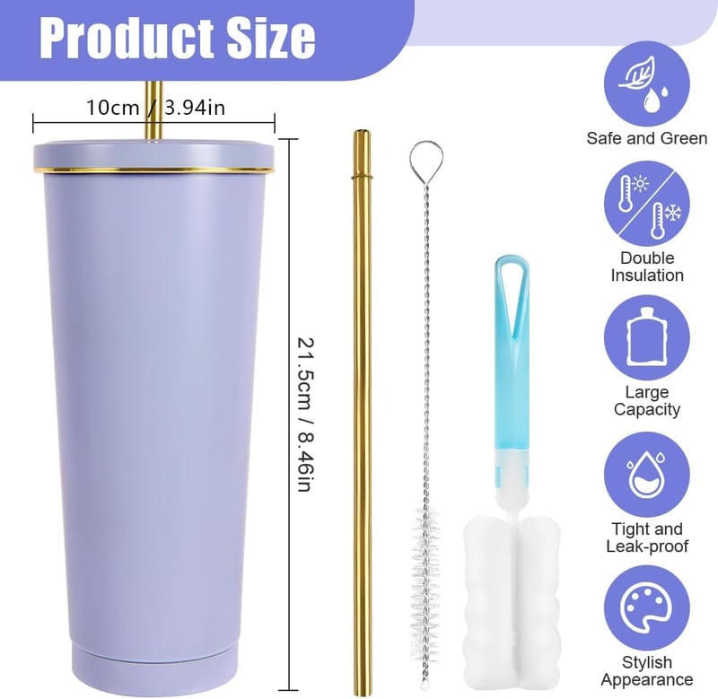 flintronic Hőszigetelt Termobögre 750ml - Dupla Falú Rozsdamentes Acél Kulacs Szívószállal, Szivárgásmentes Ivópohár Kávéhoz, Teához, Hideg-