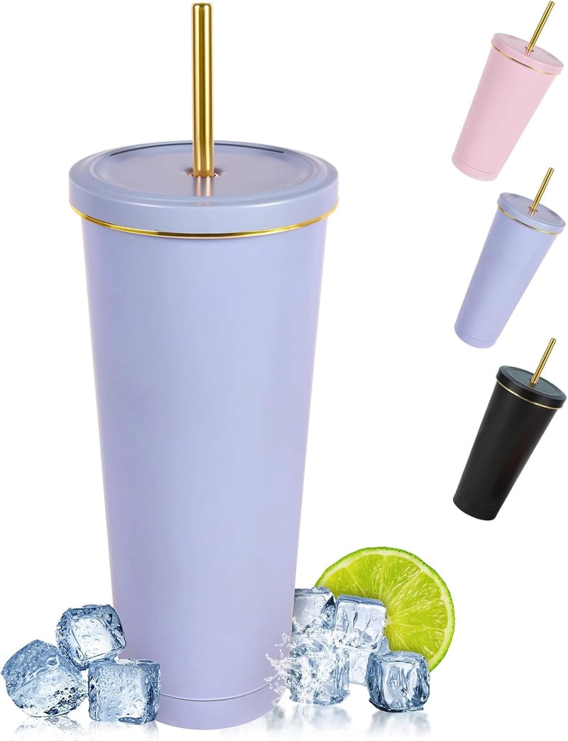 flintronic Hőszigetelt Termobögre 750ml - Dupla Falú Rozsdamentes Acél Kulacs Szívószállal, Szivárgásmentes Ivópohár Kávéhoz, Teához, Hideg-