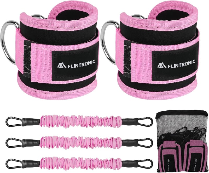 Flintronic Lábhurok D-Gyűrűs Kábelvonó Fitness Edzéshez Uniszex Bokavédő - #8 Black/Pink Set