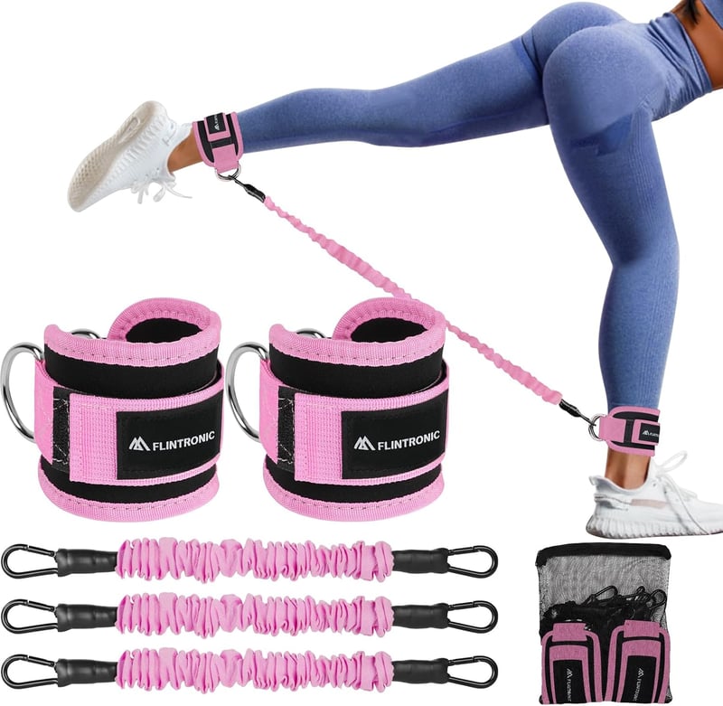 Flintronic Lábhurok D-Gyűrűs Kábelvonó Fitness Edzéshez Uniszex Bokavédő - #8 Black/Pink Set