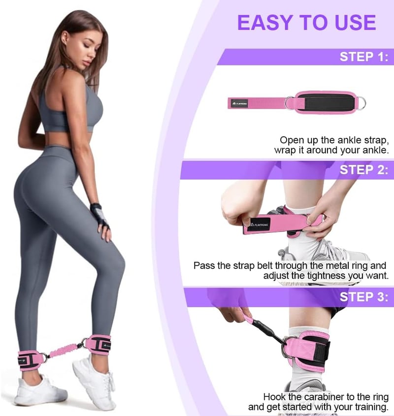 Flintronic Lábhurok D-Gyűrűs Kábelvonó Fitness Edzéshez Uniszex Bokavédő - #8 Black/Pink Set