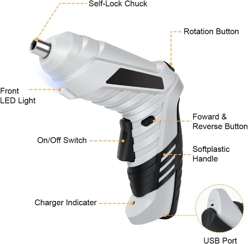 flintronic Mini Akkus Csavarhúzó LED Világítással - 3,6V, 1300 mAh, 25 Tartozékkal, USB Kábellel - Barkácsoláshoz, Csavarozáshoz