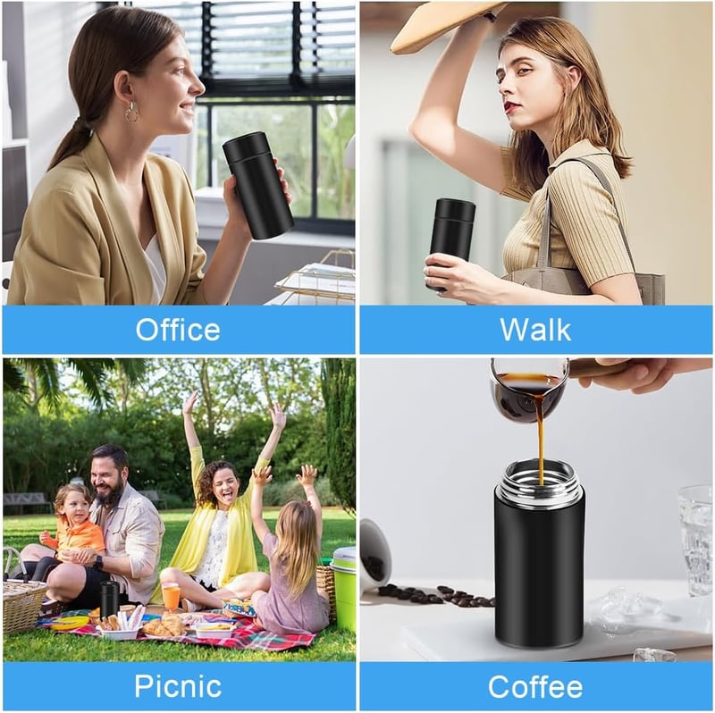 Flintronic Mini Rozsdamentes Acél Termosz 200ml - LED Hőmérséklet Kijelzővel, Hordozható Szigetelt Kulacs Fogantyúval Sportoláshoz, Iskolába