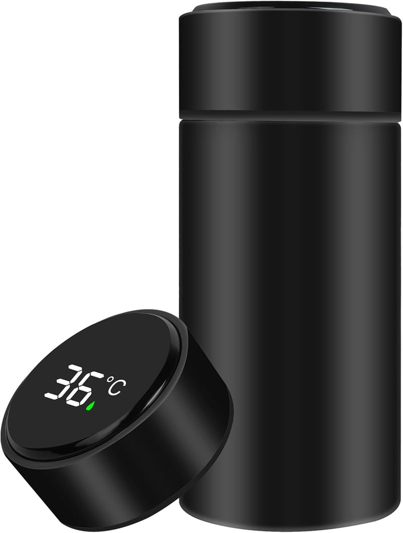 Flintronic Mini Rozsdamentes Acél Termosz 200ml - LED Hőmérséklet Kijelzővel, Hordozható Szigetelt Kulacs Fogantyúval Sportoláshoz, Iskolába