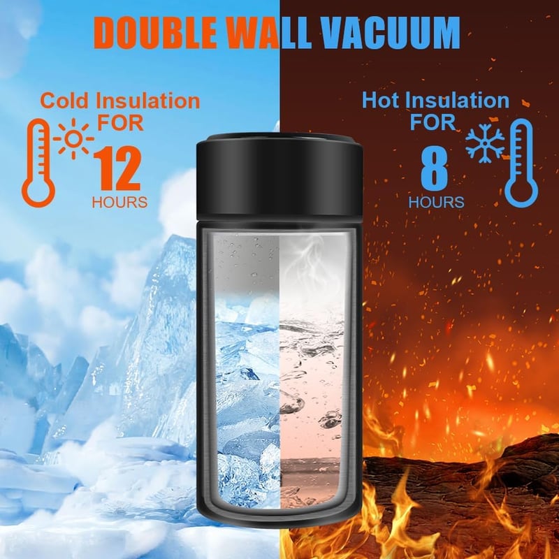Flintronic Mini Rozsdamentes Acél Termosz 200ml - LED Hőmérséklet Kijelzővel, Hordozható Szigetelt Kulacs Fogantyúval Sportoláshoz, Iskolába