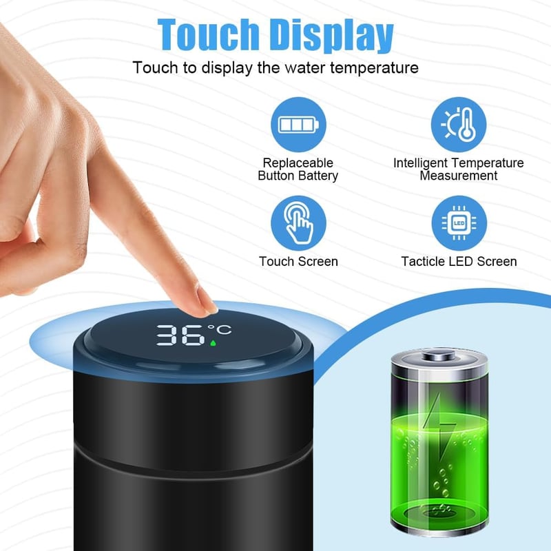 Flintronic Mini Rozsdamentes Acél Termosz 200ml - LED Hőmérséklet Kijelzővel, Hordozható Szigetelt Kulacs Fogantyúval Sportoláshoz, Iskolába