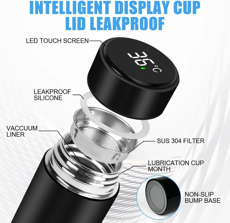 Flintronic Mini Rozsdamentes Acél Termosz 200ml - LED Hőmérséklet Kijelzővel, Hordozható Szigetelt Kulacs Fogantyúval Sportoláshoz, Iskolába