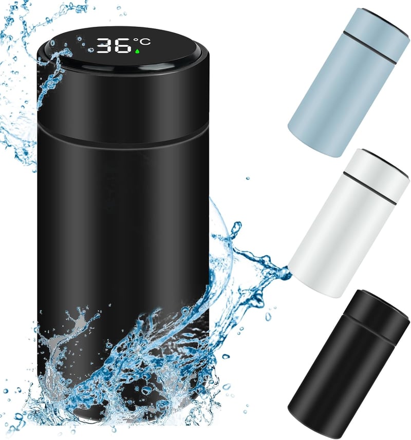 Flintronic Mini Rozsdamentes Acél Termosz 200ml - LED Hőmérséklet Kijelzővel, Hordozható Szigetelt Kulacs Fogantyúval Sportoláshoz, Iskolába