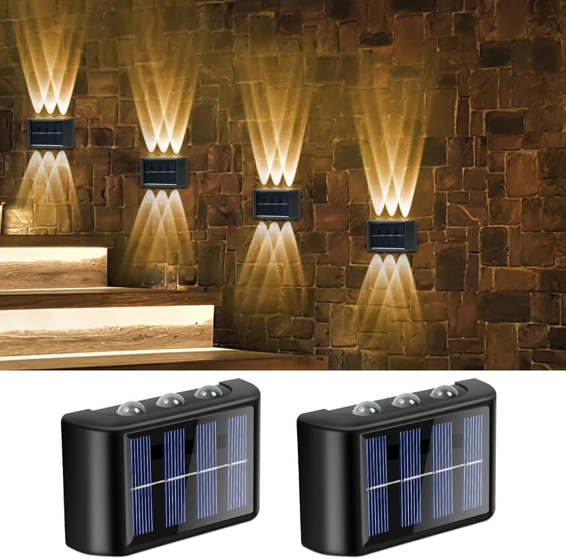 flintronic Napelemes Kültéri Lámpa Szett - IP65 Vízálló Fali Világítás, Állítható Fel-Le Fényszórás, 12 LED, Érintésvezérelt, Kerthez, Teras