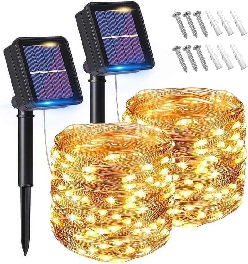 Flintronic Napelemes LED Kerti Fényfüzér Vízálló 8 Módú Meleg Fehér