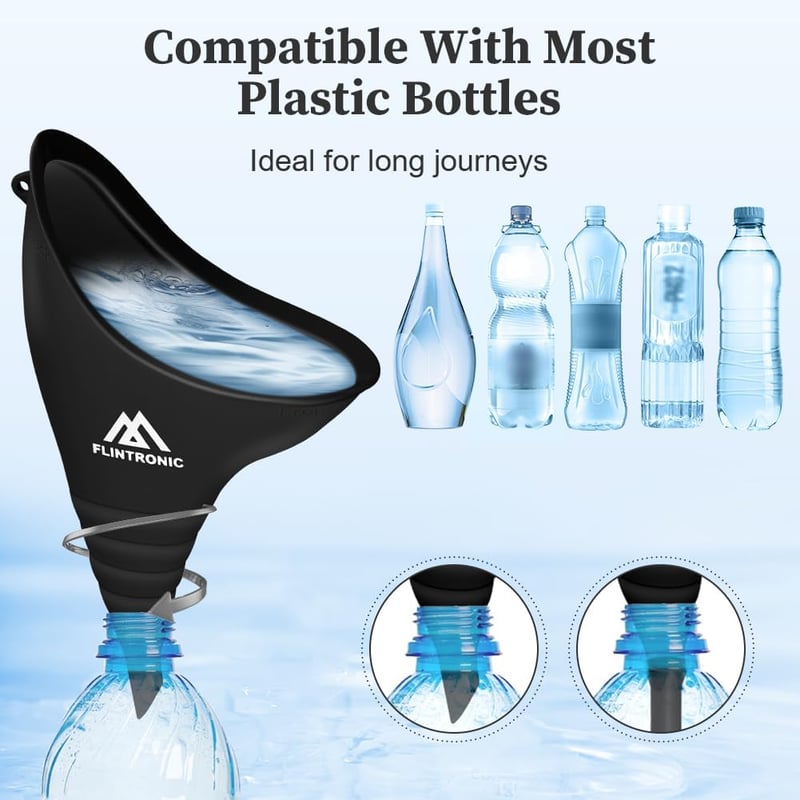 flintronic Női Vizelettartály Csővel, Hordozható Női Urinal Kempinghez és Utazáshoz - Black
