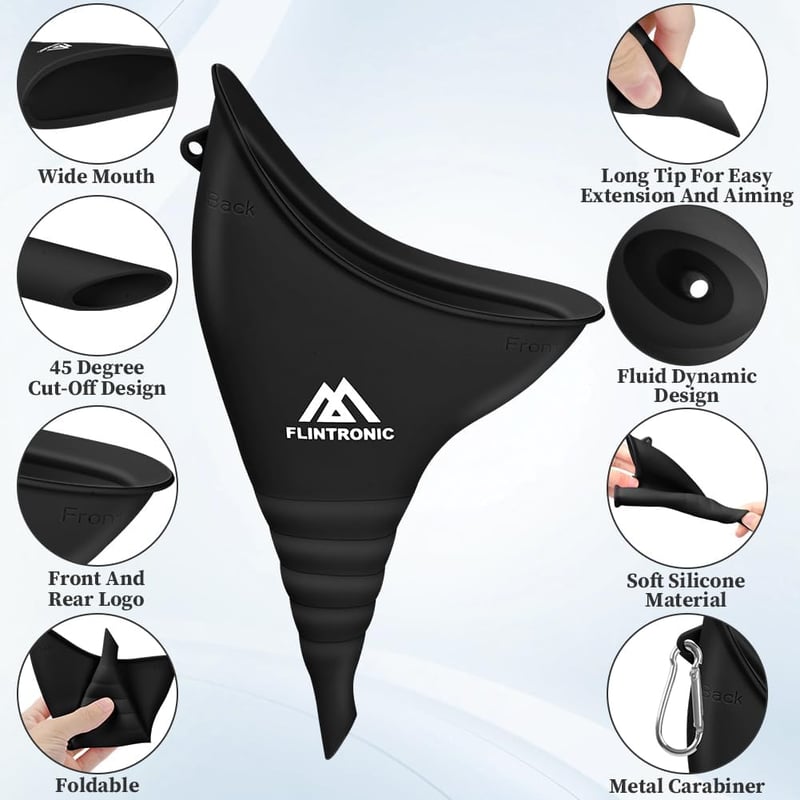 flintronic Női Vizelettartály Csővel, Hordozható Női Urinal Kempinghez és Utazáshoz - Black