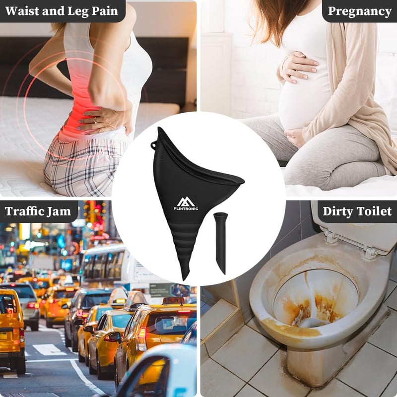flintronic Női Vizelettartály Csővel, Hordozható Női Urinal Kempinghez és Utazáshoz - Black